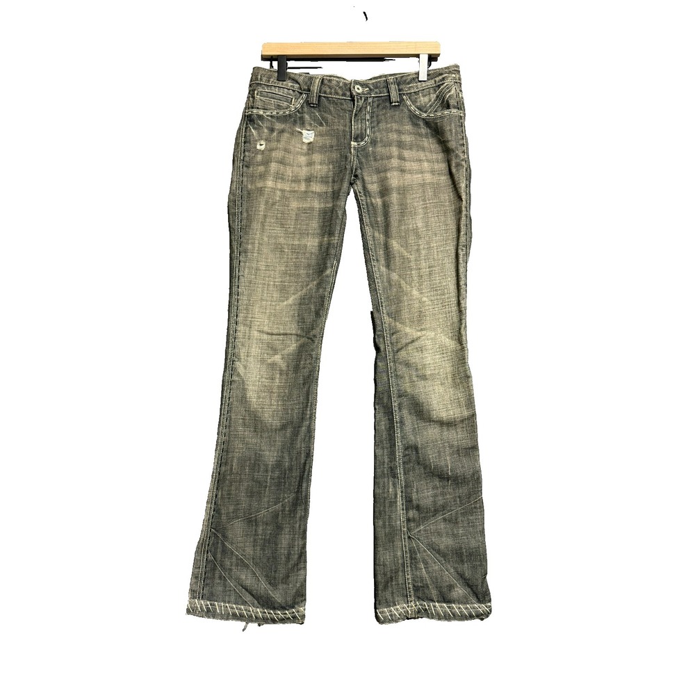 Vintage Y2K Antik Denim Jeans Womens Size 29 Flare Embroidered Gray Distressed